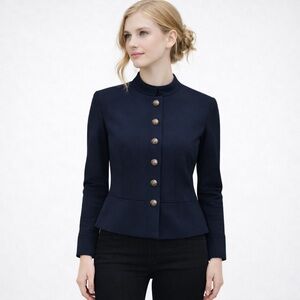 Armani Exchange Navy Military Blazer Gold Button Peplum Jacket | XS | NWOT